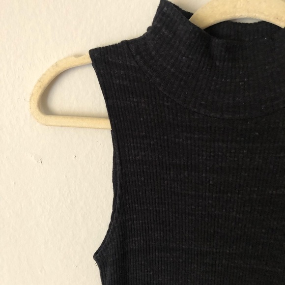 LNA Ribbed Knit Mock Neck Dress with Slit XS Charcoal Grey - Picture 4 of 8